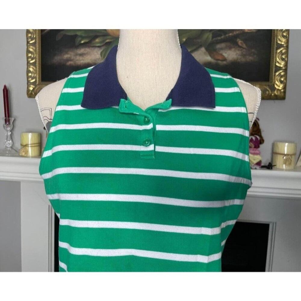 Croft & Barrow Women’s Sleeveless Striped Green & White Polo Shirt Size Large